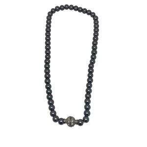 Honora Collection Gray Faux Pearl Necklace Costume Magnetic Rhinestone Clasp 16"